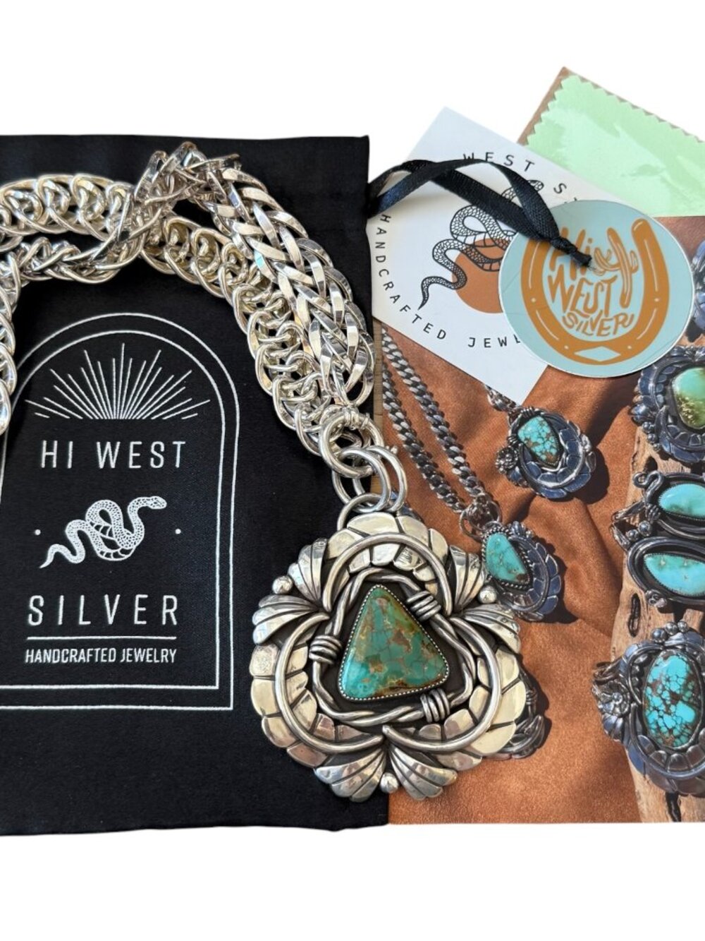 Hi West Silver Barbed Wire Leafy Amulet With Vintage Braided Chain - Picture 5 of 8